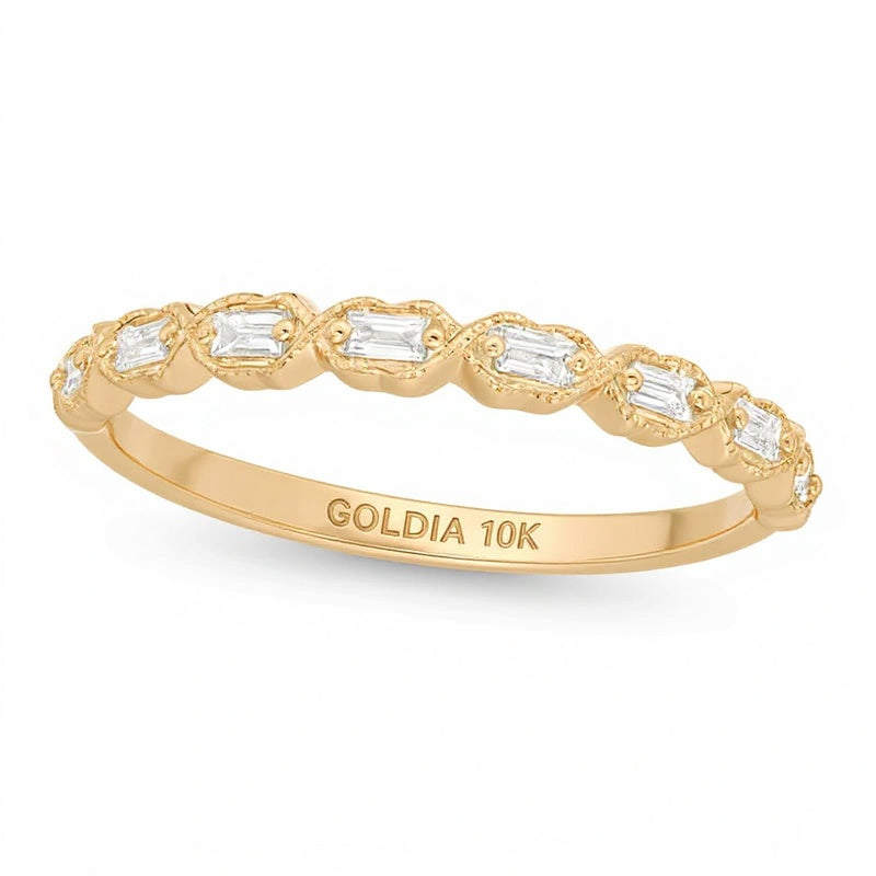 0.13 ct. Gesamtgewicht Ring mit Baguette-Diamanten im Art-Déco-Vintage-Stil, stapelbar, in 10K Gelbgold