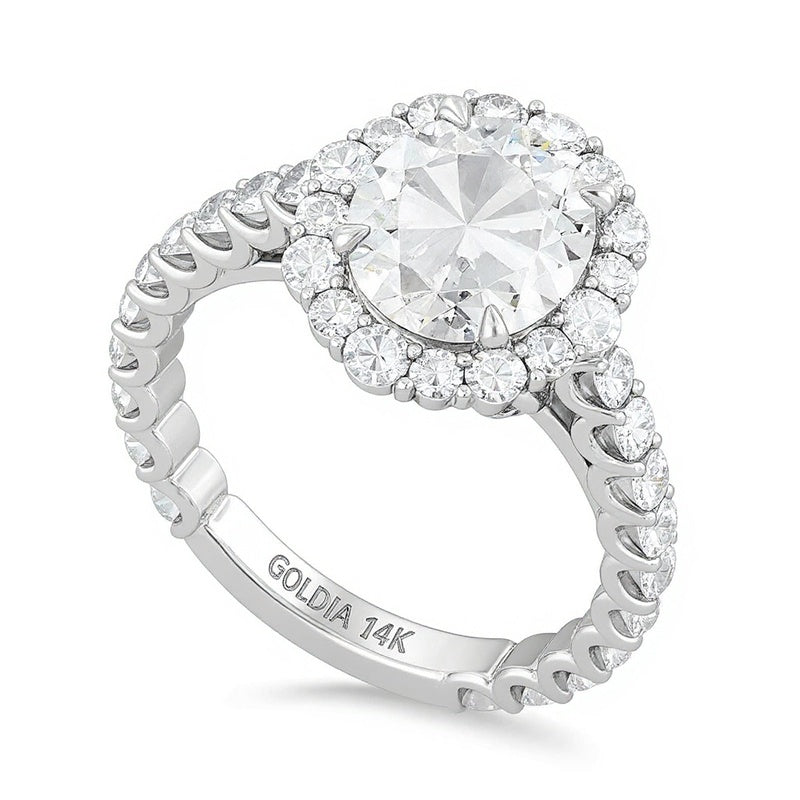 Halo-Verlobungsring mit ovalem Labordiamant 4,75 ct. Gesamtgewicht in 14K Weißgold
