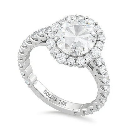 Halo-Verlobungsring mit ovalem Labordiamant 4,75 ct. Gesamtgewicht in 14K Weißgold