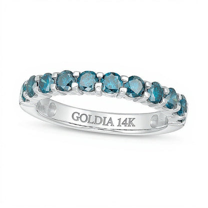 1.0 ct. Gesamtgewicht behandelter blauer Diamant Memoire-Ring in 14K Weißgold