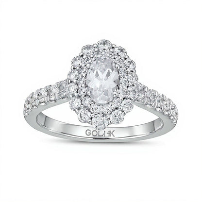 1.5 CT. Gesamtgewicht Verlobungsring mit ovalem Diamant und Halo in 14K Weißgold (I/SI2)