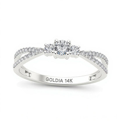 0.25 ct. Gesamtgewicht Diamant Dreistein Verlobungsring mit geteiltem Ring in 14K Weißgold