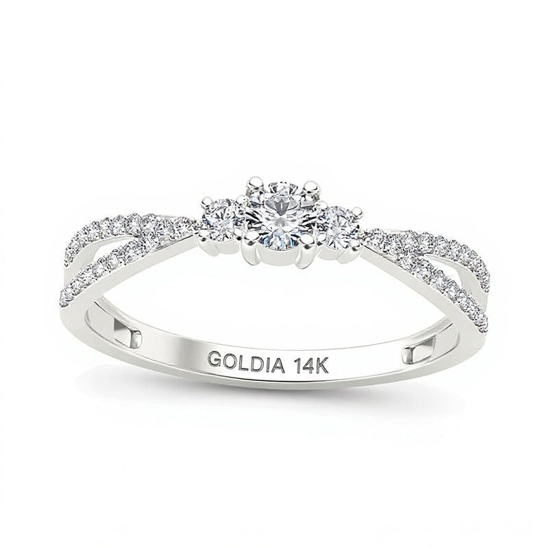 0.25 ct. Gesamtgewicht Diamant Dreistein Verlobungsring mit geteiltem Ring in 14K Weißgold