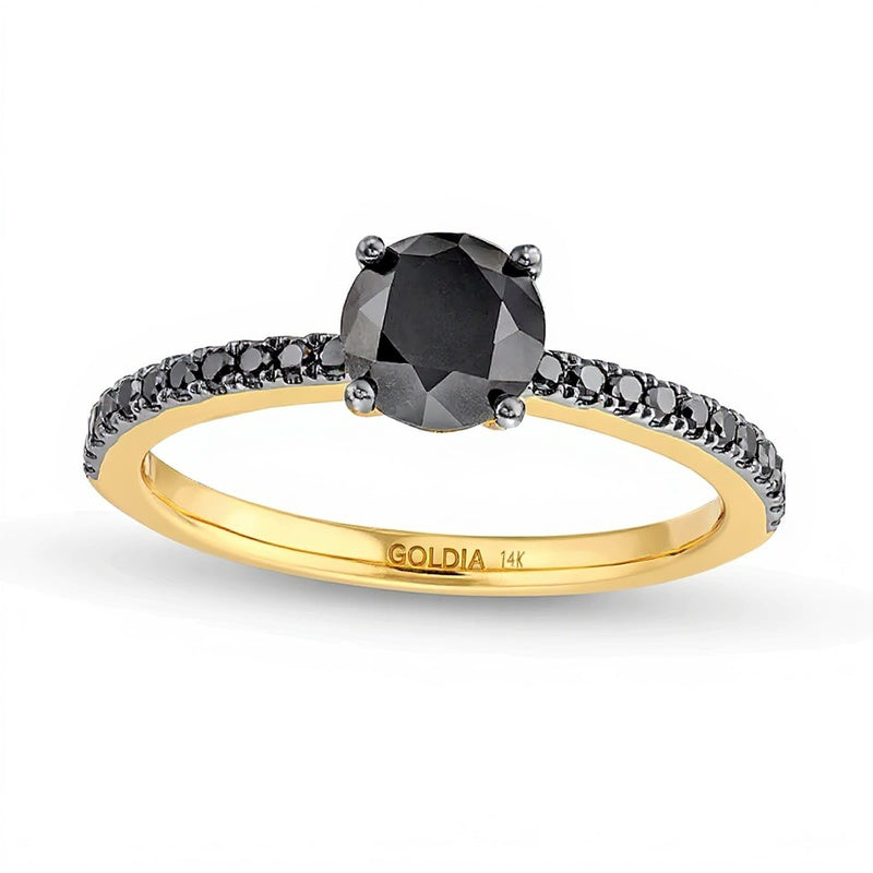 1,33 ct. Gesamtgewicht Verlobungsring mit schwarzem Diamant in 14K Gelbgold