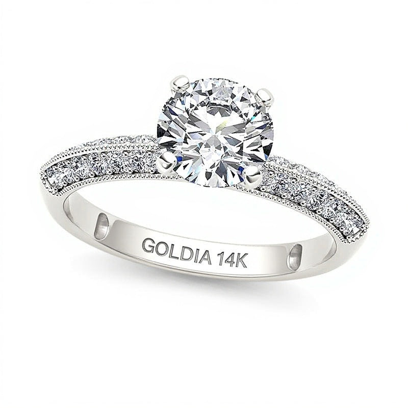 0.75 ct. Gesamtgewicht Diamant Solitär mit seitlichem Besatz Verlobungsring im Vintage-Stil in 14K Weißgold