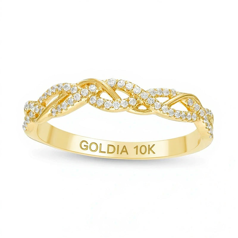 Memoire-Ring mit Twist und 0.17 ct. Gesamtgewicht Diamanten in 10K Gelbgold