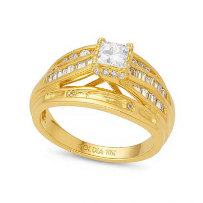 1.0 ct. Gesamtgewicht Verlobungsring mit Diamanten im Princess- und Rundschliff, Bypass mit doppelter Reihe, in 10K Gelbgold