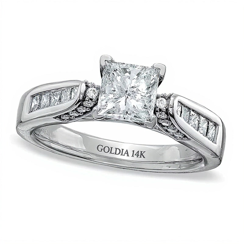 Solitär mit seitlichem Besatz Verlobungsring mit Diamanten im Princess- und Rundschliff, 1.5 ct. Gesamtgewicht, in 14K Weißgold