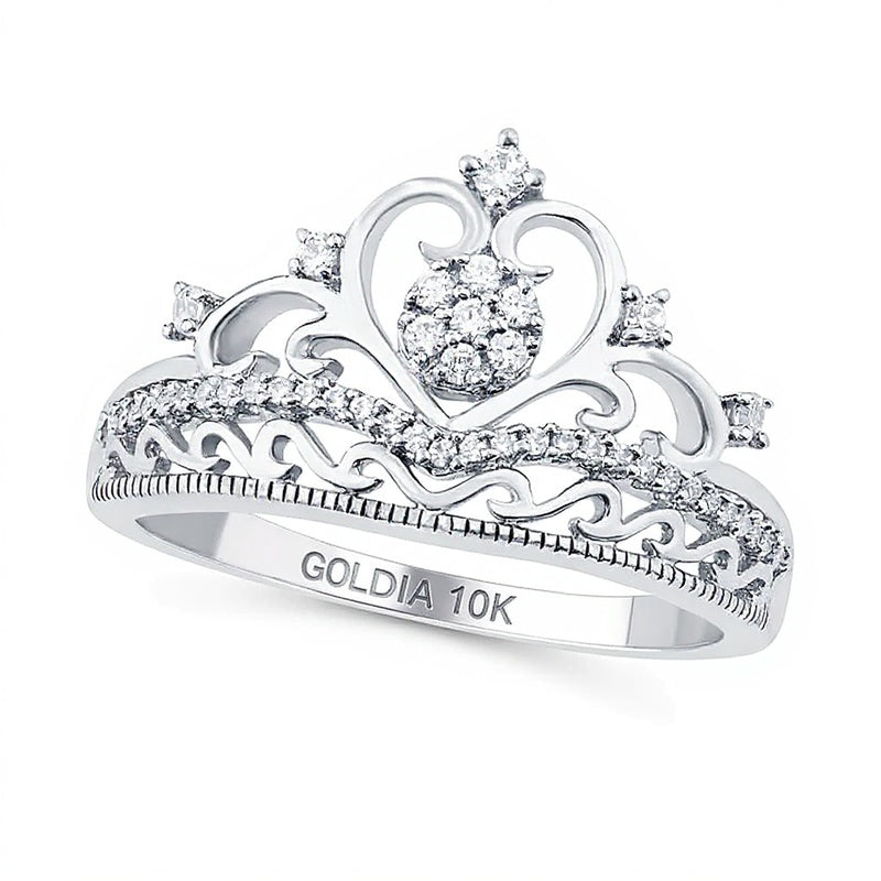 0,2 ct. Gesamtgewicht Multi-Diamant Herz-Krone Ring in 10K Weißgold