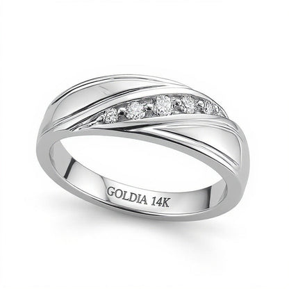 0.25 ct. Gesamtgewicht Diamant-Ring mit diagonaler, strukturierter Oberfläche in 14K Weißgold