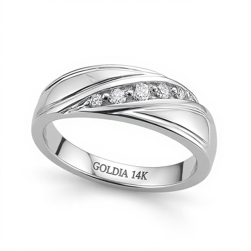 0.25 ct. Gesamtgewicht Diamant-Ring mit diagonaler, strukturierter Oberfläche in 14K Weißgold