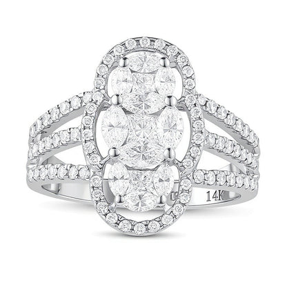 1.33 ct. Gesamtgewicht Multi-Diamant Fashion Ring mit Princess- und Marquise-Schliff in 14K Weißgold