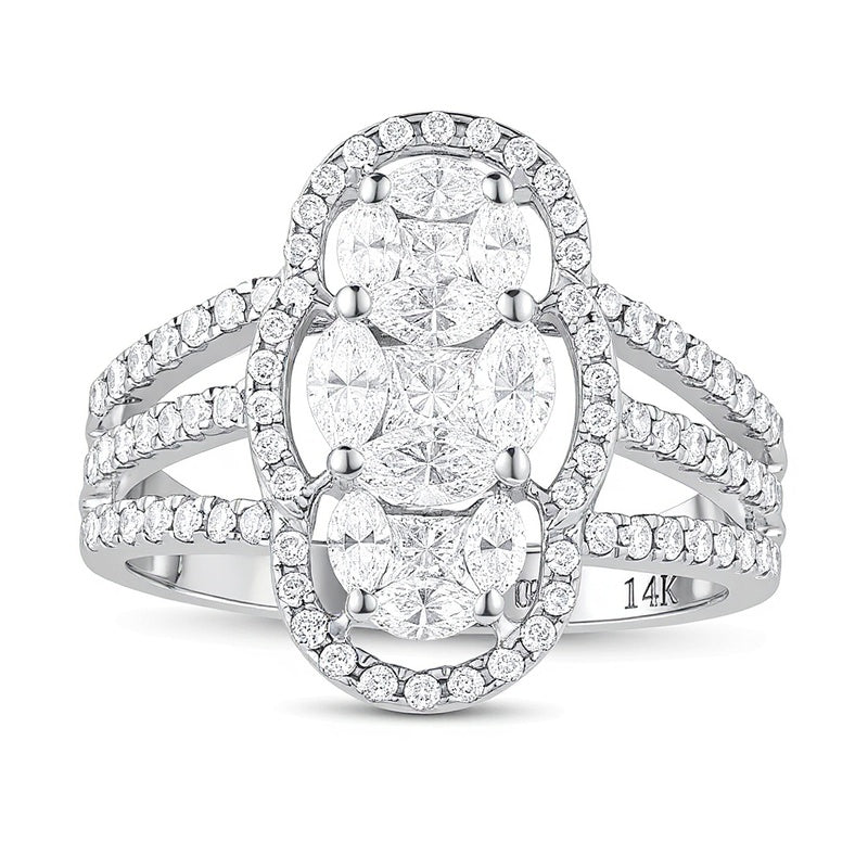 1.33 ct. Gesamtgewicht Multi-Diamant Fashion Ring mit Princess- und Marquise-Schliff in 14K Weißgold
