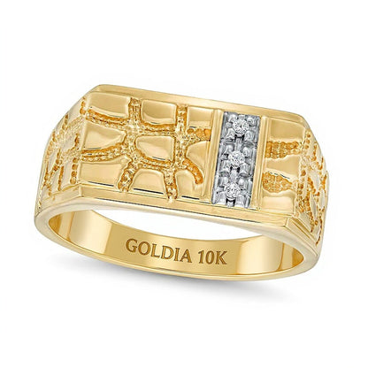 Ring mit Diamant-Besatz und rechteckigem Nugget-Design in 10K Gelbgold