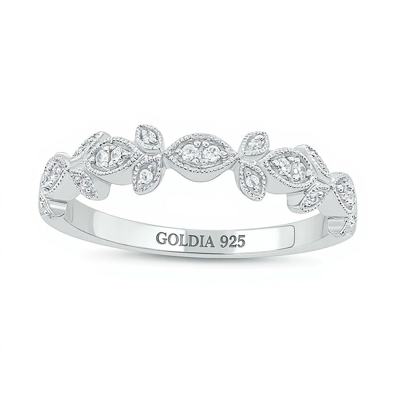 0.1 ct. Gesamtgewicht Diamant Ring im floralen Vintage-Stil zum Stapeln aus rhodiniertem Sterlingsilber