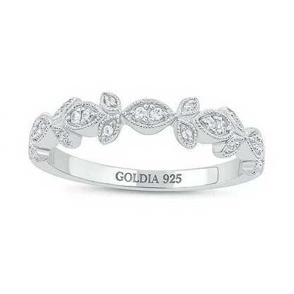 0.1 ct. Gesamtgewicht Diamant Ring im floralen Vintage-Stil zum Stapeln aus rhodiniertem Sterlingsilber