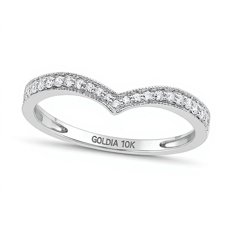 0.2 ct. Gesamtgewicht Diamant Ehering im Vintage-Stil mit Chevron-Design in 10K Weißgold