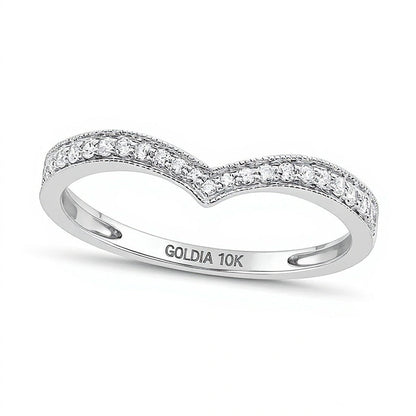 0.2 ct. Gesamtgewicht Diamant Ehering im Vintage-Stil mit Chevron-Design in 10K Weißgold