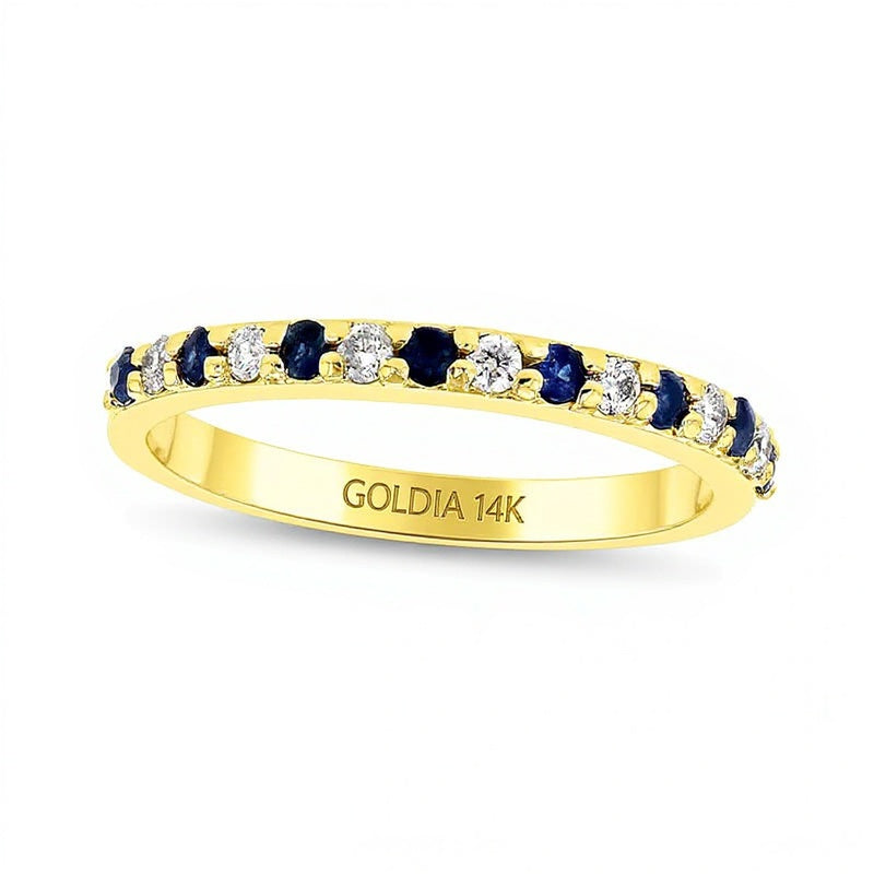 Blauer Saphir und Diamant im Wechsel 0,17 ct. Gesamtgewicht Ring in 14K Gelbgold