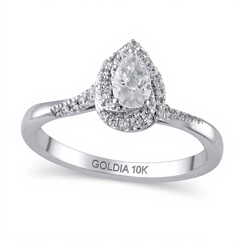 0,5 ct. Gesamtgewicht Verlobungsring mit tropfenförmigem Diamant und Halo in 10K Weißgold