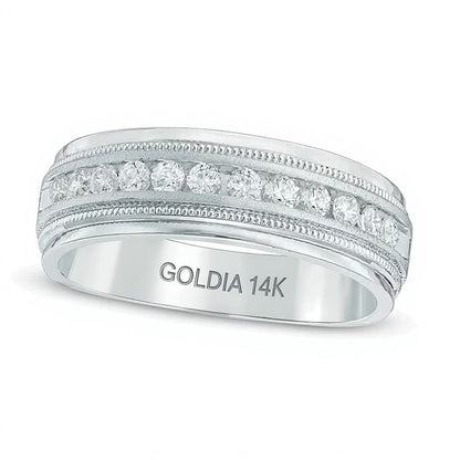 Memoire-Ring mit Diamanten 0.5 ct. Gesamtgewicht und Milgrain in 14K Weißgold für Damen
