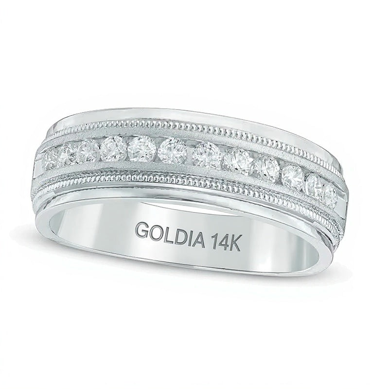Memoire-Ring mit Diamanten 0.5 ct. Gesamtgewicht und Milgrain in 14K Weißgold für Damen
