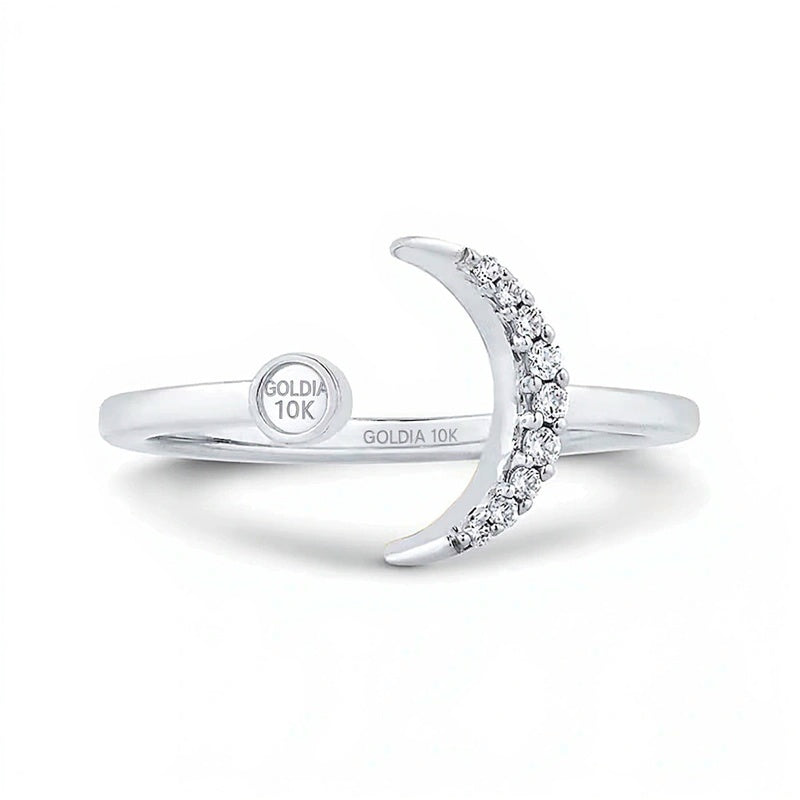 0.1 ct. Gesamtgewicht Diamant Mondsichel offener Ring in 10K Weißgold