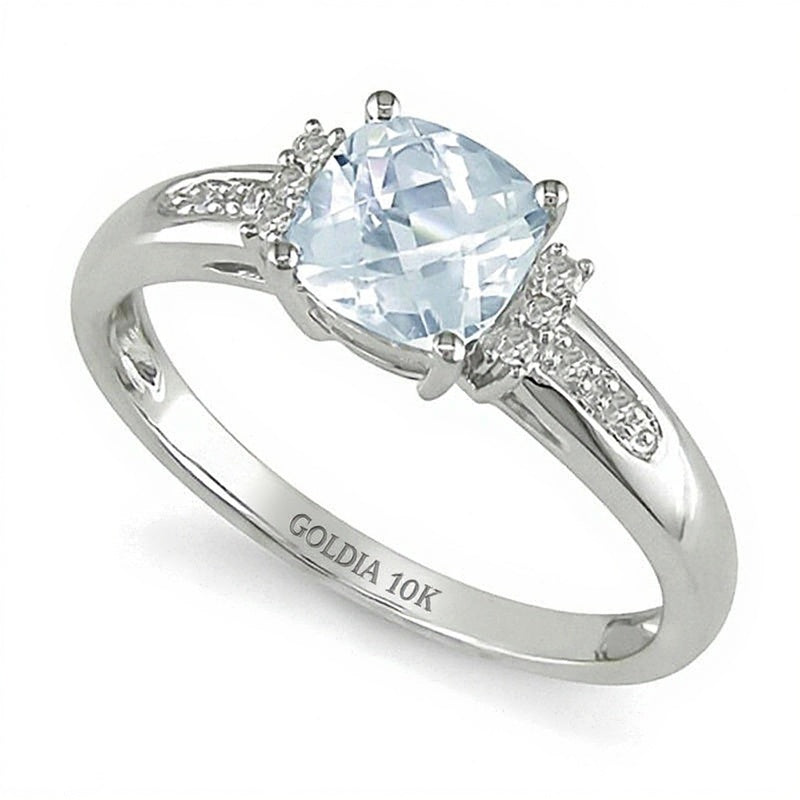 Fashion-Ring mit Aquamarin im Kissenschliff und Diamanten in 10K Weißgold