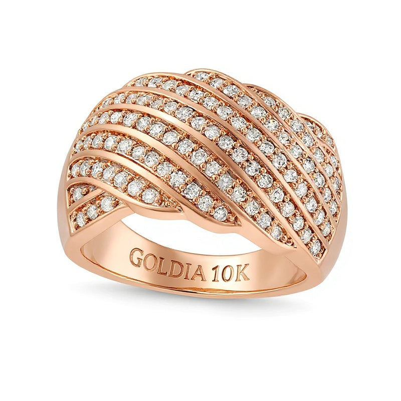 0.75 ct. Gesamtgewicht Diamant Ring mehrreihig in geschwungenem Wellendesign in 10K Roségold