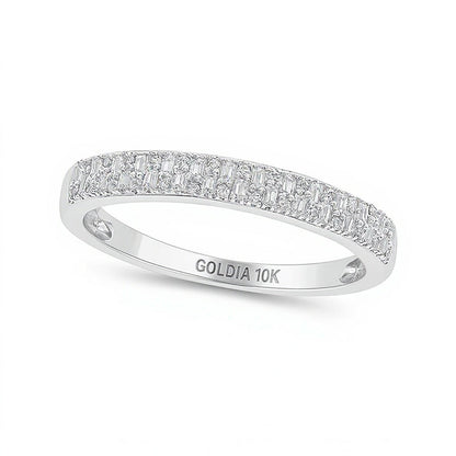 0.2 ct. Gesamtgewicht Memoire-Ring mit Diamanten im Baguette- und Rundschliff, zweireihig, in 10K Weißgold