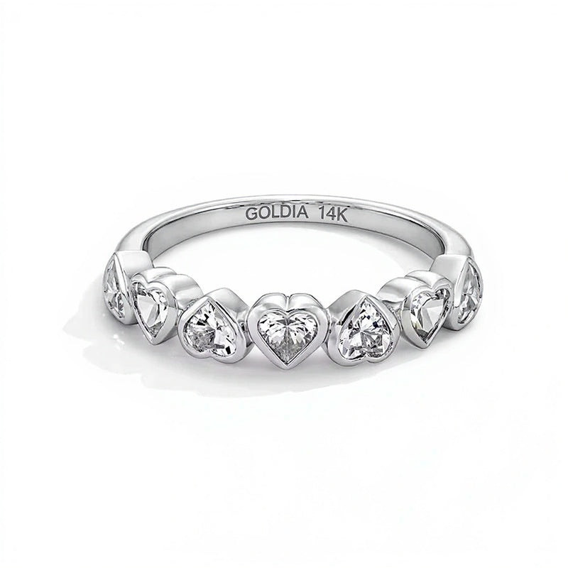 1.0 ct. Gesamtgewicht herzförmiger Labordiamant Sieben-Stein-Ring in 14K Weißgold (F/VS2)