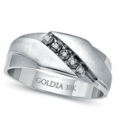 Ehering mit Diamantbesatz diagonal in 10K Weißgold