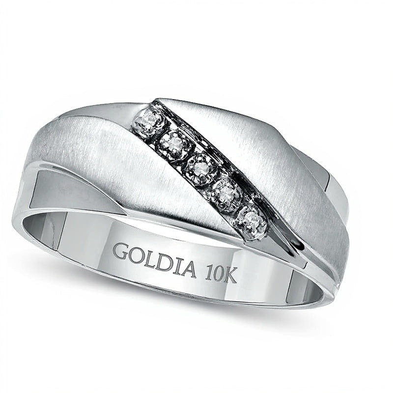 Ehering mit Diamantbesatz diagonal in 10K Weißgold