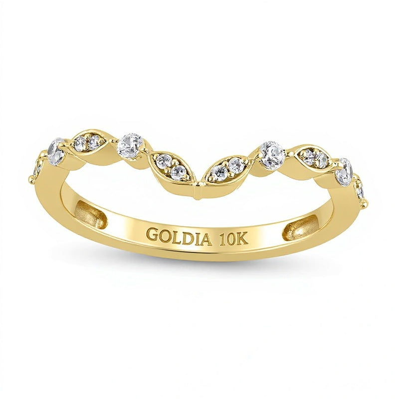 0.17 ct. Gesamtgewicht Diamant Ring mit wechselnden runden und Marquise-Rahmen im Konturdesign in 10K Gelbgold