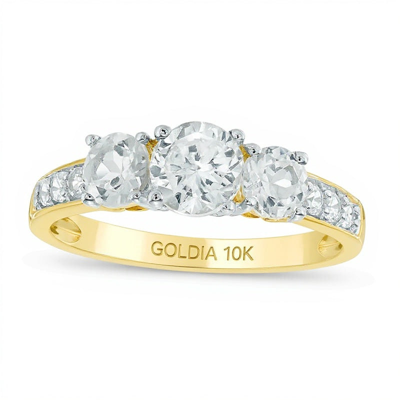5,2 mm Labor-Saphir weiß Dreistein-Ring in 10K Gelbgold