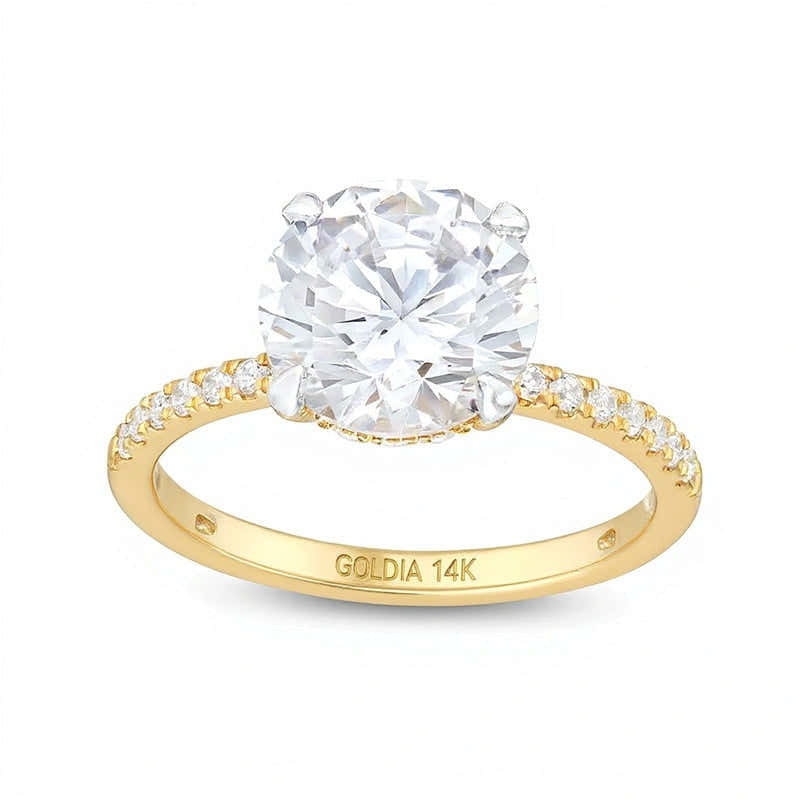 3.25 CT. TW Verlobungsring mit Labordiamanten in 14K Gelbgold, Solitär mit seitlichem Besatz (I/SI2)
