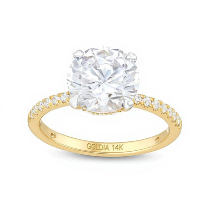 3.25 CT. TW Verlobungsring mit Labordiamanten in 14K Gelbgold, Solitär mit seitlichem Besatz (I/SI2)