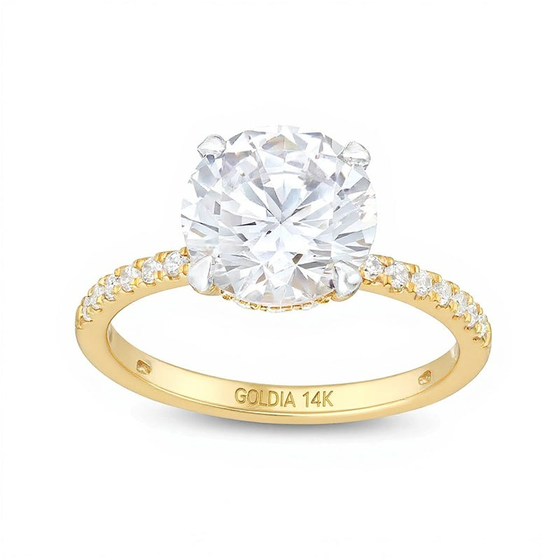 3.25 CT. TW Verlobungsring mit Labordiamanten in 14K Gelbgold, Solitär mit seitlichem Besatz (I/SI2)