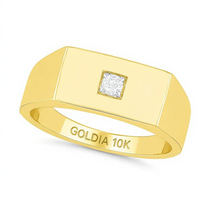 0,07 CT. Diamant-Solitär Ehering mit quadratischer Oberseite in 10K Gelbgold