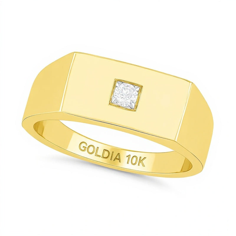 0,07 CT. Diamant-Solitär Ehering mit quadratischer Oberseite in 10K Gelbgold