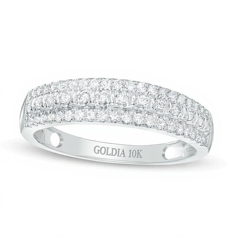 0,33 ct. Gesamtgewicht Diamant Ehering dreireihig in 10K Weißgold