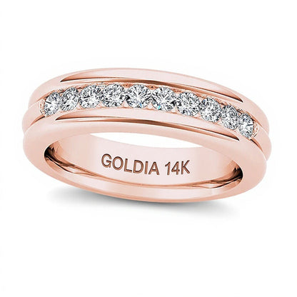0.2 ct. Gesamtgewicht Diamant-Ehering mit Rille in 14K Roségold