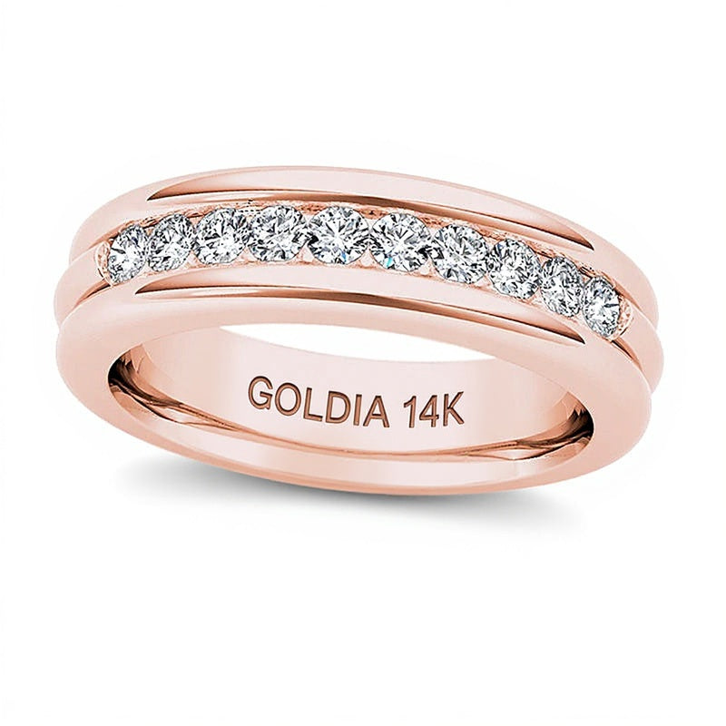 0.2 ct. Gesamtgewicht Diamant-Ehering mit Rille in 14K Roségold