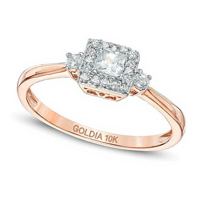0,25 ct. Gesamtgewicht Freundschaftsring mit weißen Diamanten im Princess- und Rundschliff in 10K Roségold
