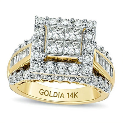 3.0 ct. Gesamtgewicht Ring mit Diamanten im Princess- und Rundschliff in 14K Gelbgold