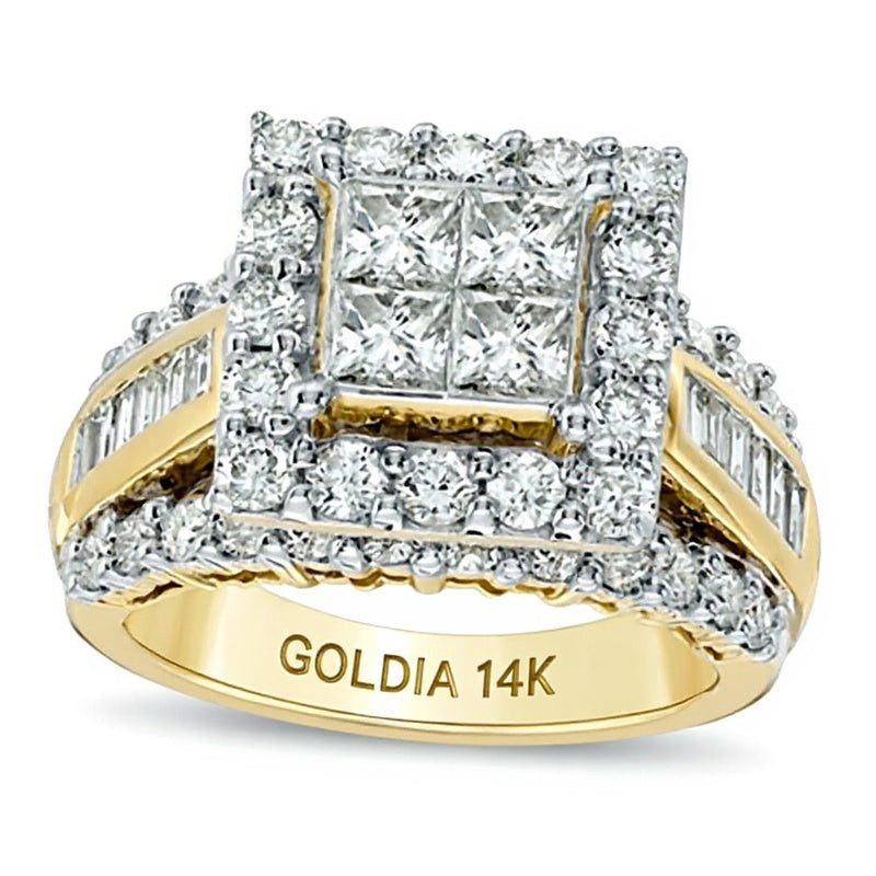 3.0 ct. Gesamtgewicht Ring mit Diamanten im Princess- und Rundschliff in 14K Gelbgold