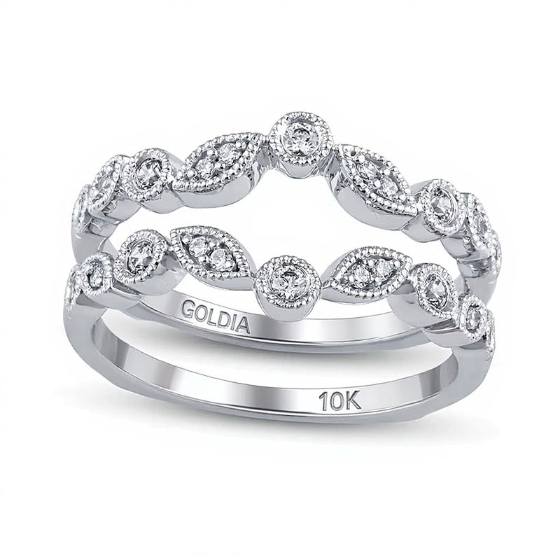 0.25 ct. Gesamtgewicht Diamant-Ring im Vintage-Stil mit alternierenden Diamanten im Marquise- und Rundschliff in 10K Weißgold