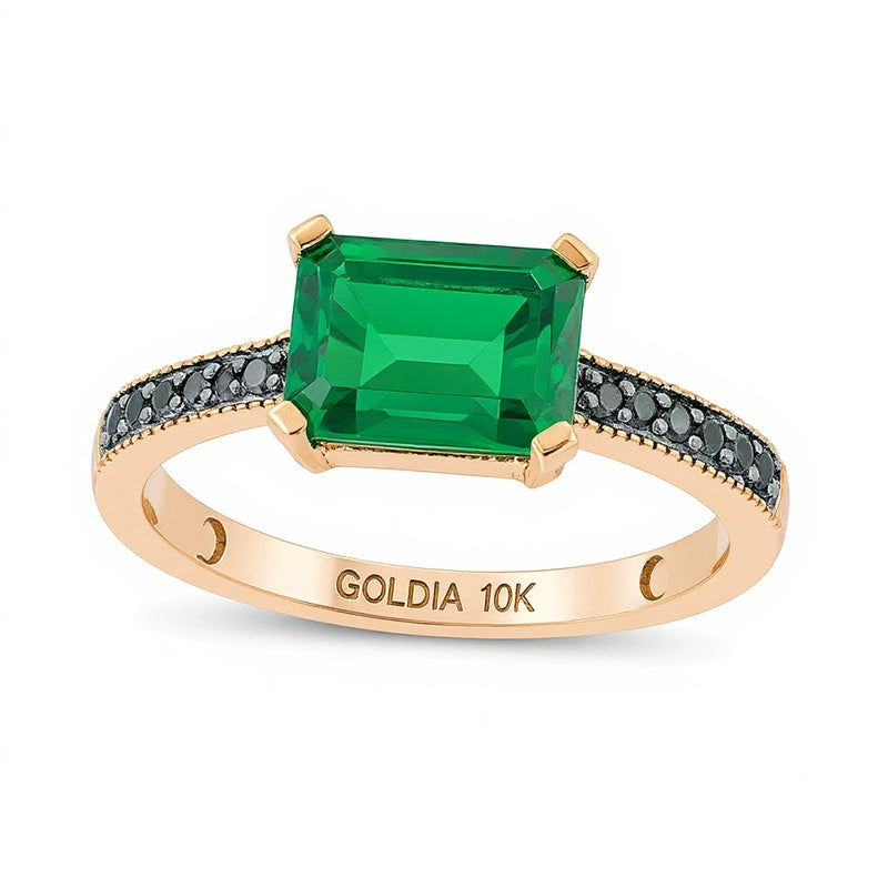 Ring mit Smaragd im Smaragdschliff (Labor) und 0,07 ct. Gesamtgewicht schwarzem Diamant in 10K Roségold