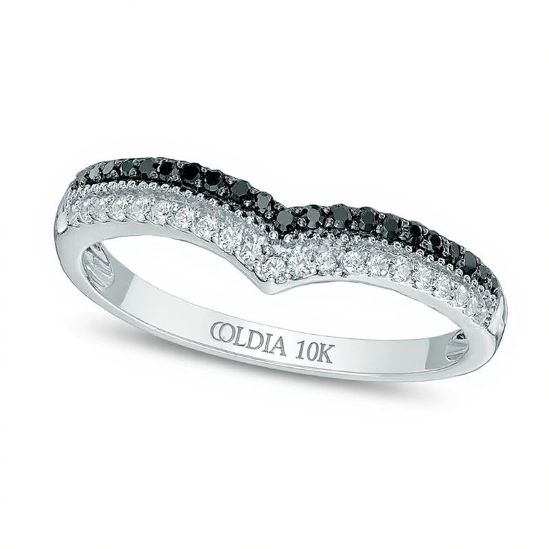 0.25 CT. Gesamtgewicht schwarzer und weißer Diamant Ring zweireihig konturiert in 10K Weißgold