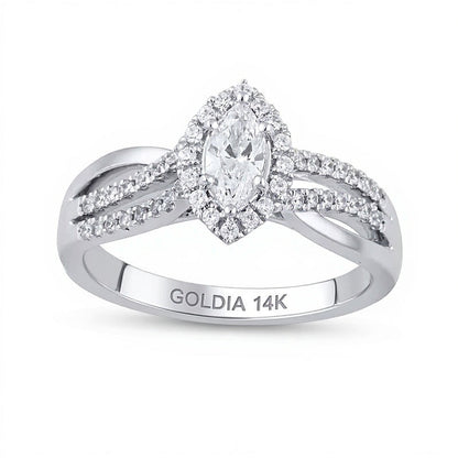 0,75 ct. Gesamtgewicht Halo-Verlobungsring mit Diamanten im Marquise- und Rundschliff in 14K Weißgold